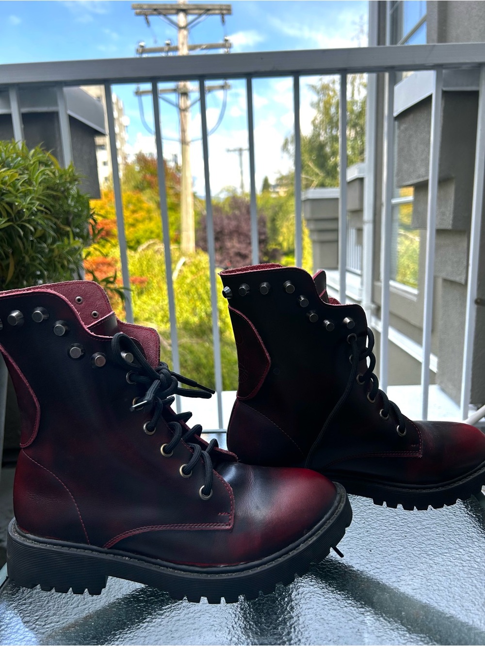 Women's Burgundy Lace-Up Punk/Grunge Boots - Picture 2 of 4